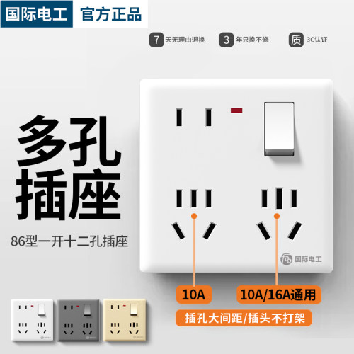 国际电工10A/16A86型十二孔插座