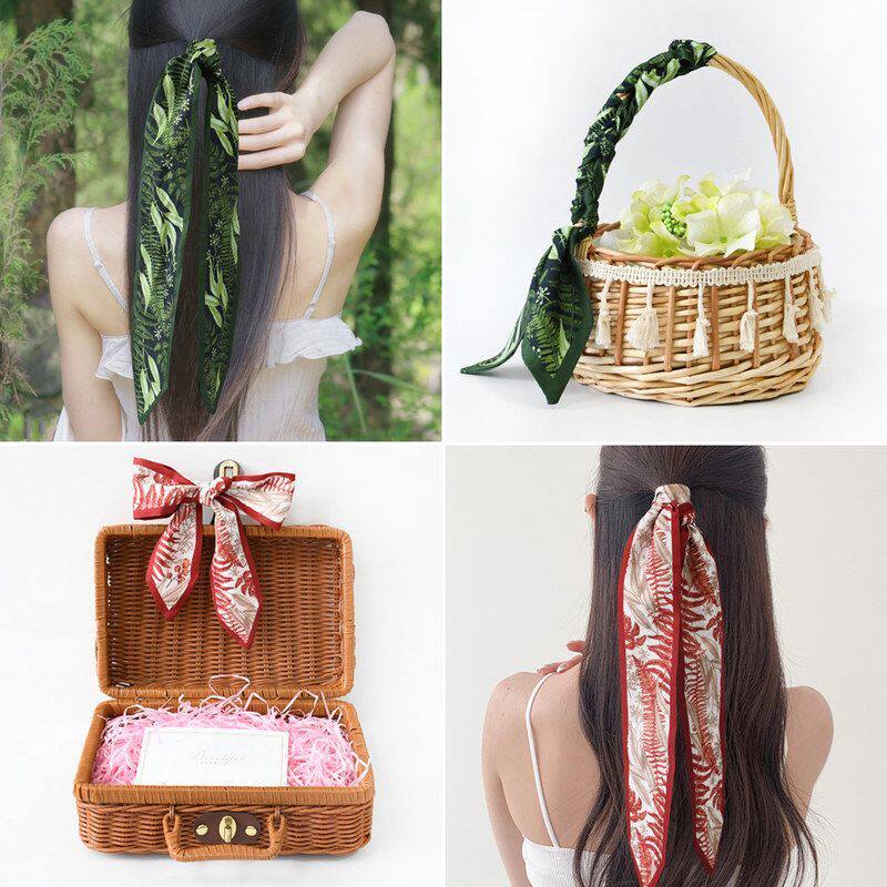 长条树枝叶子红绿色清新长条绑包丝巾中秋礼品盒装饰飘带发带批发