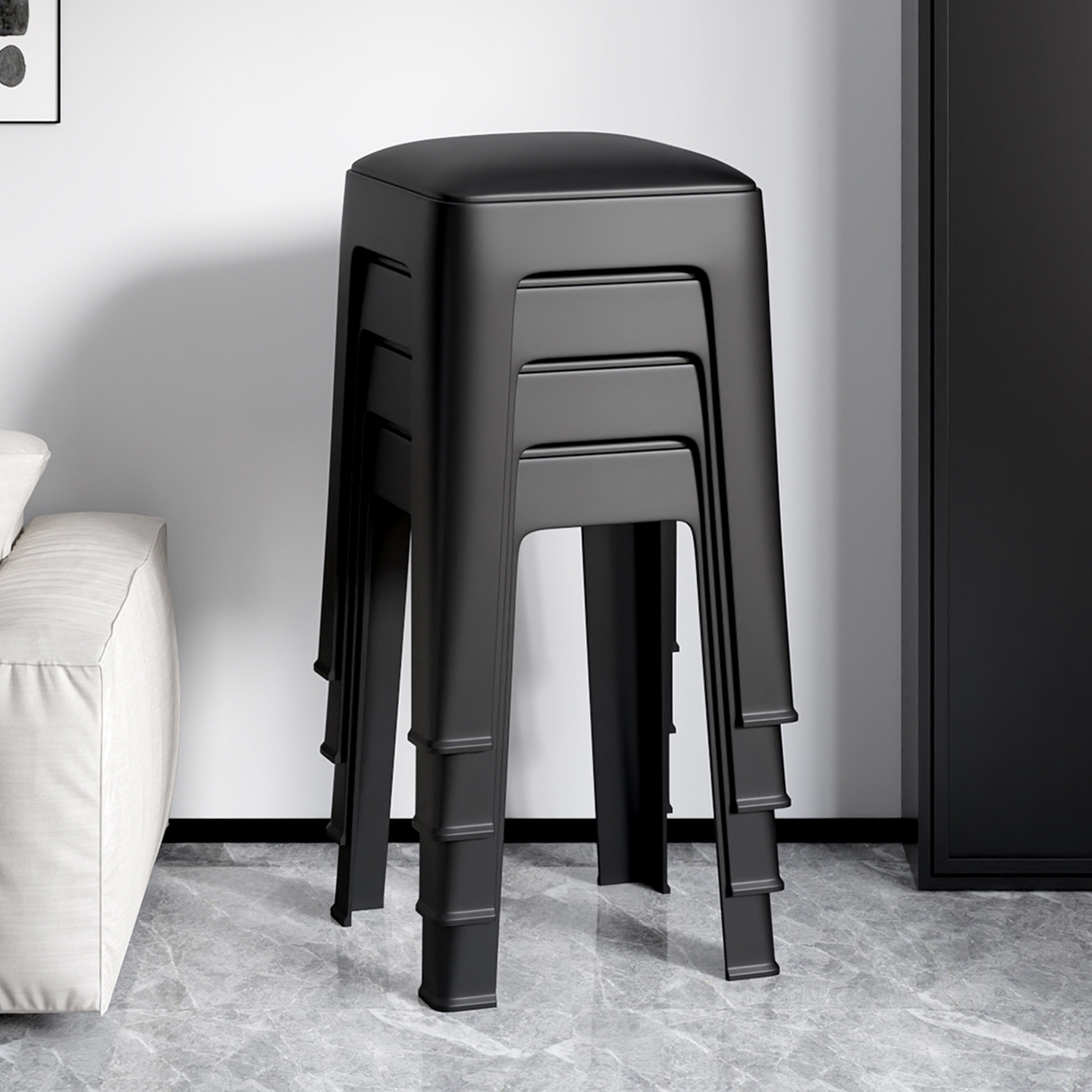 塑料凳子家用加厚可叠放软包方凳轻奢高级感客厅餐桌板凳备用椅子