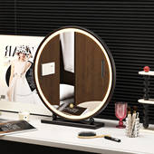 2025新款 化妆台化妆镜台式 桌面化妆镜led带灯大尺寸ins风美妆镜子