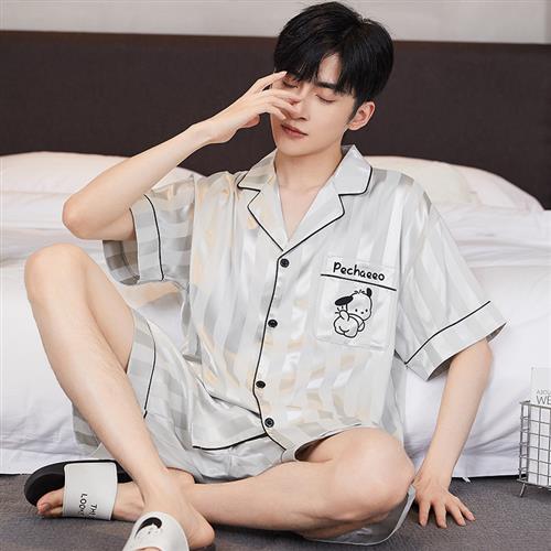 男士睡衣男款夏季冰丝2024新款短袖春秋薄款大码青少年家居服套装