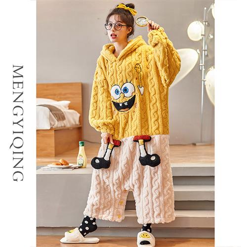 连体睡衣女冬季可爱秋冬款珊瑚绒加绒加厚2024年新款长袖保暖套装