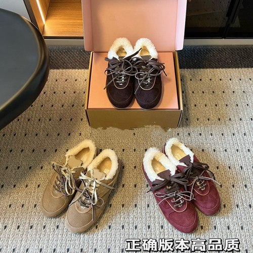加绒德训鞋女2026新款复古毛毛鞋保暖羊羔毛厚底磨砂皮系带休闲鞋