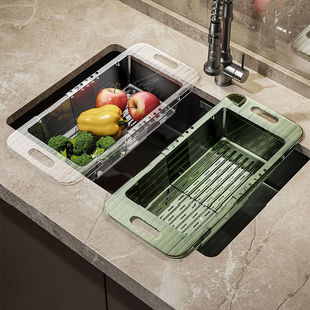 洗菜盆沥水篮可伸缩厨房淘菜塑料水果盘家用洗碗池水槽收纳筐滤干