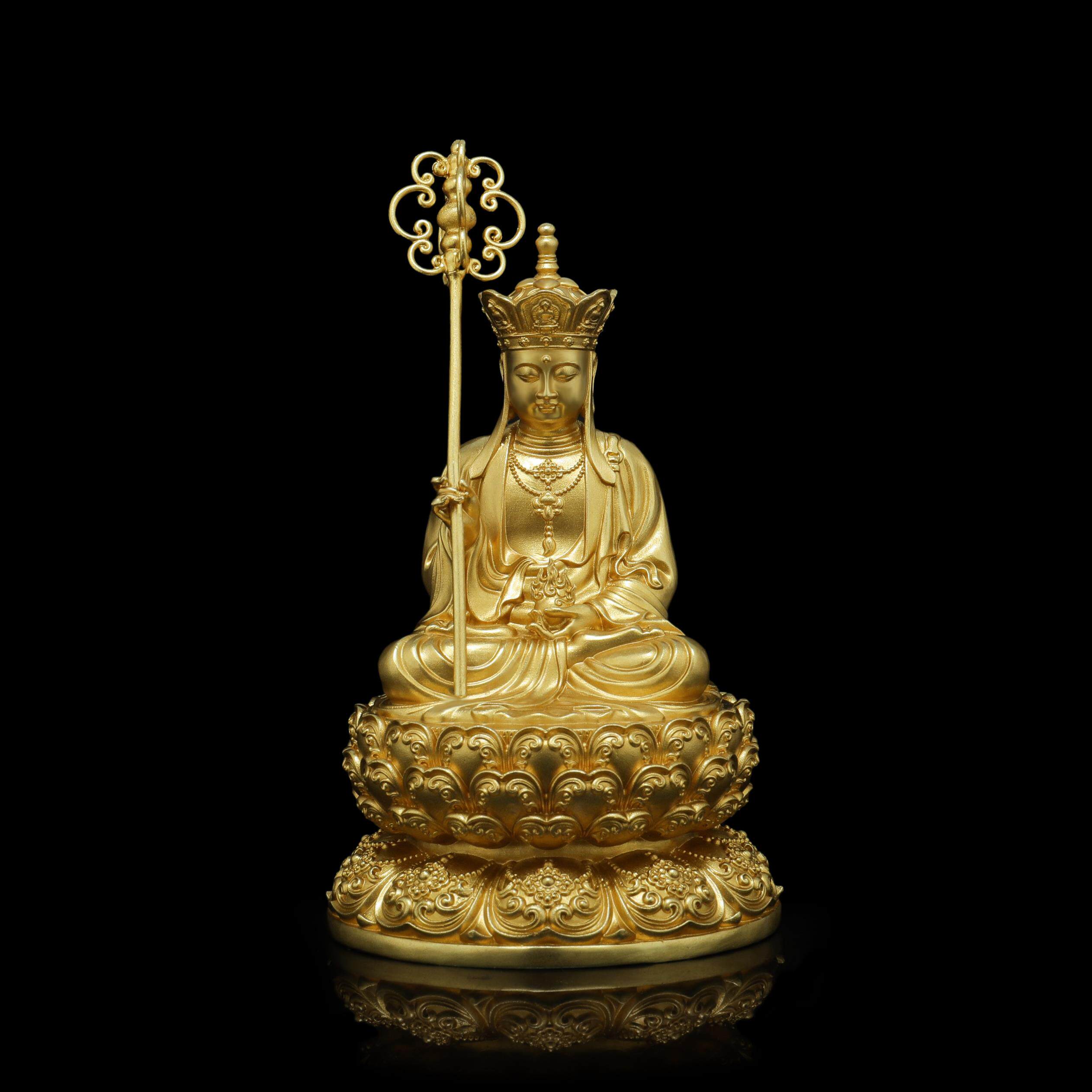 汉传纯铜大愿地藏王菩萨摆件金身小佛像随身佛居家佛堂供奉车摆件