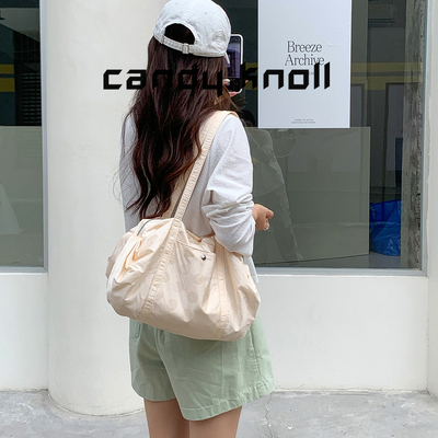小众轻便帆布包波点褶皱通勤包女