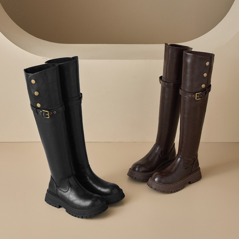 ZHR则则复古长筒靴女冬季新款加绒过膝女靴厚底显瘦显高骑士靴女