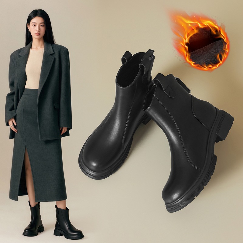 ZHR则则经典复古百搭平底短靴2025秋冬新款加绒保暖舒适时装女靴