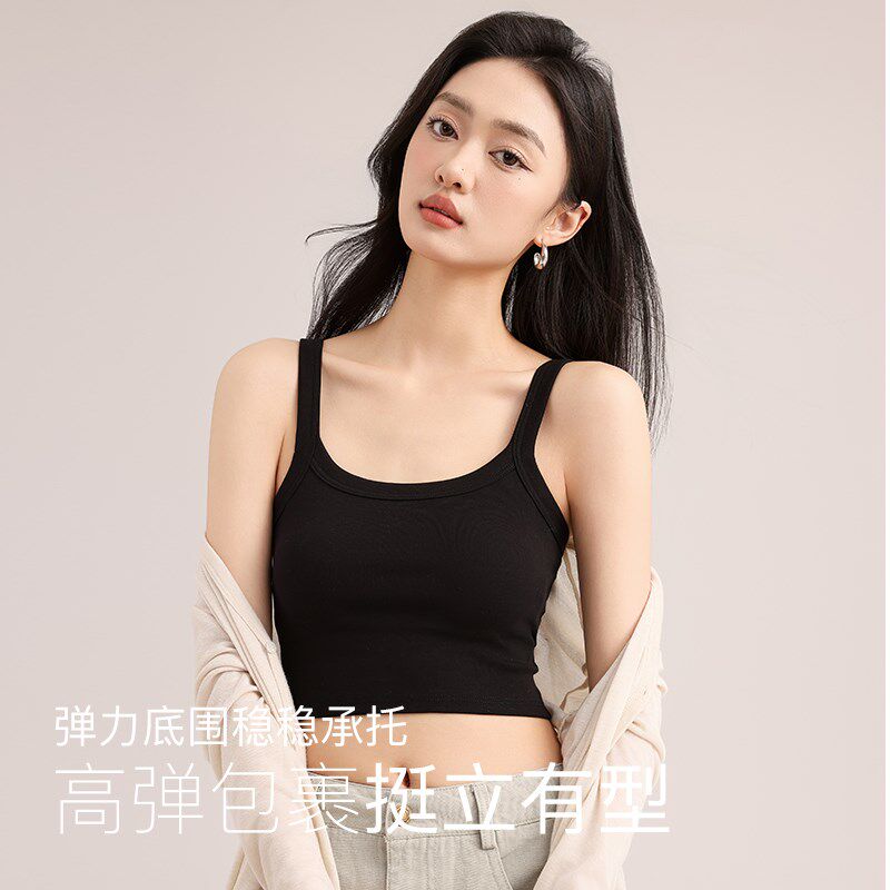 速发美背短款吊带背心夏季内搭带胸垫抹胸内衣打底内搭黑色辣妹上