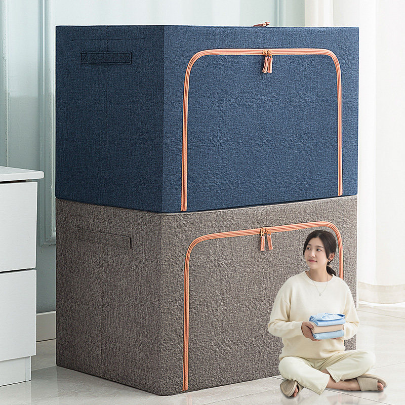 速发棉麻衣服收纳箱家用布艺整衣物装理筐收可折叠袋纳盒储物神器