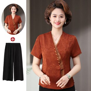 速发小个子妈妈新州上衣中老年香风纱小衫杭中式国云套装