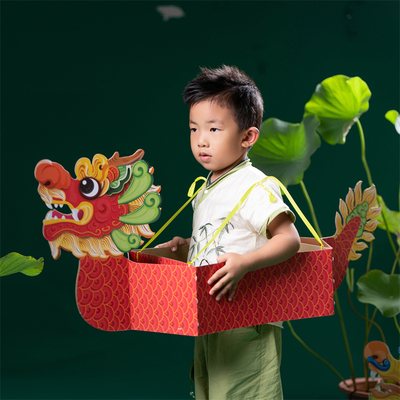 速发儿儿材工粘贴端午节立体舞动龙舟手料包幼童园亲子活动大玩具