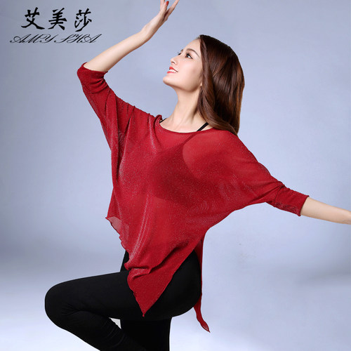 速发肚皮舞上衣2021年夏季新款练功服网纱蝙蝠袖性感宽松遮肚子上