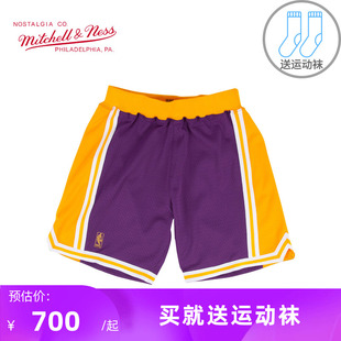 NBA湖人队篮球裤 mitchell&ness复古球裤 AU球员版 运动短裤 96季 男士