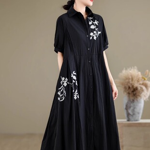 黑色衬衫连衣裙女夏2026新款超火十三行时尚显瘦遮肚气质减龄裙子