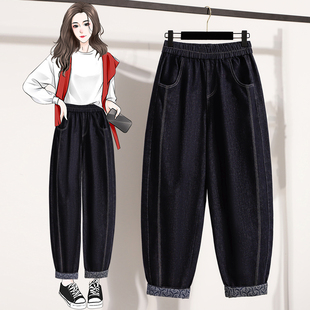 女装 宽松不贴腿弯刀牛仔裤 胖mm遮胯显瘦哈伦老爹裤 新款 子秋季 大码