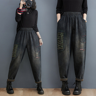 广州新塘加绒牛仔裤女秋冬款2026新款十三行爆款哈伦裤子郑州女裤