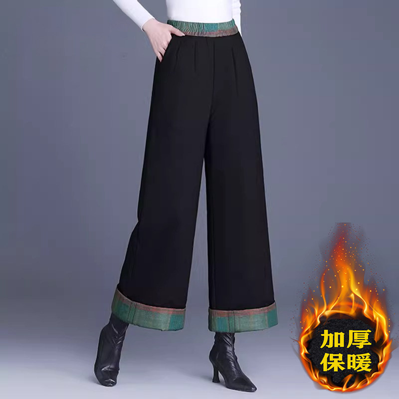 黑色羽绒裤女外穿冬季夹棉加厚保暖防风棉裤中老年妈妈直筒阔腿裤