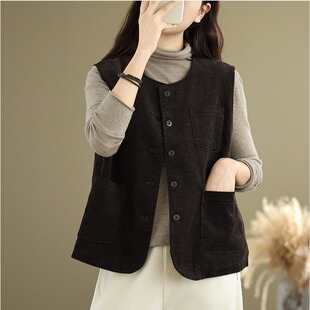 马甲女2026新款欧货爆款春秋洋气背心上衣妈妈灯芯绒外套马夹时髦