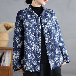 妈妈东北花棉袄2026秋冬新款爆款国风青花瓷晋江棉服夹棉加厚外套