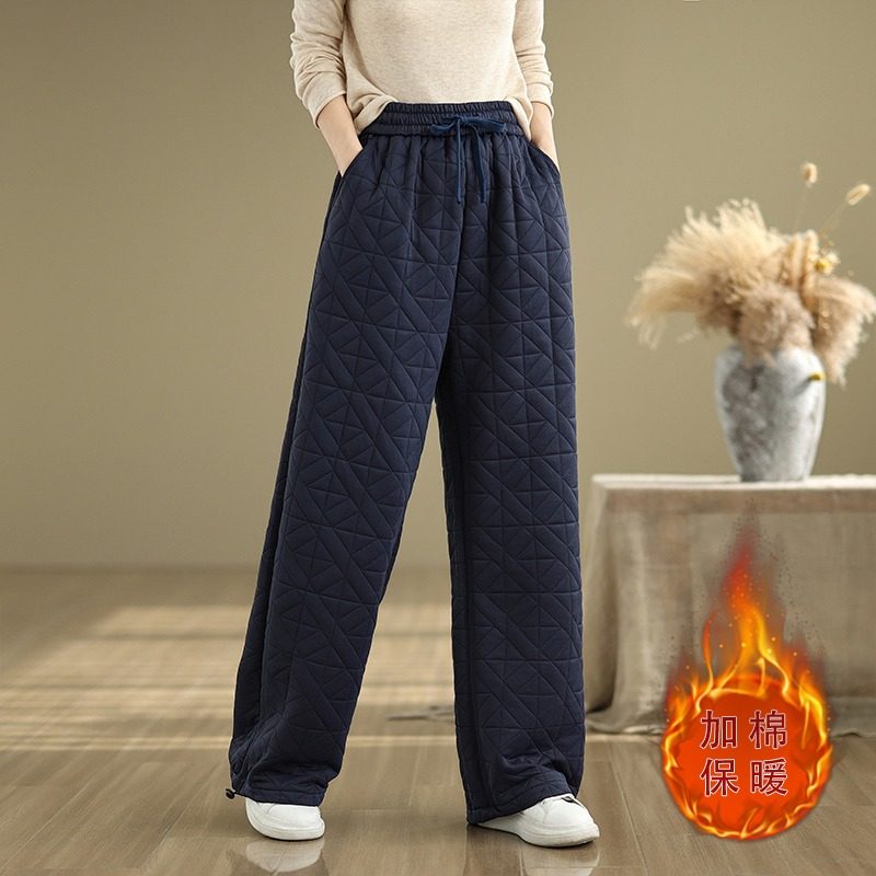 羽绒直筒烟管裤女冬季棉裤外穿2026新款女裤中老年裤子加厚夹棉裤