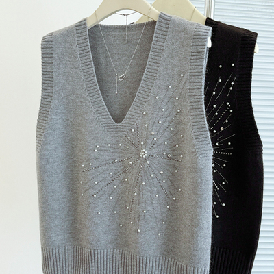 马甲背心女款v领钉珠打底衫上衣