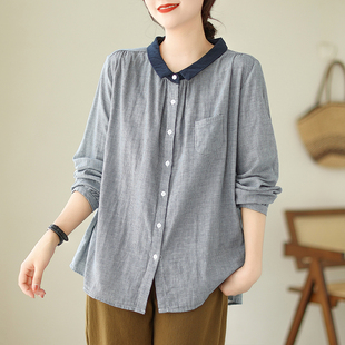 广东普宁纯棉格子衬衫女款秋装2025年新款妈妈高级感轻奢衬衣上衣