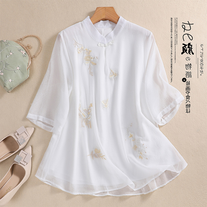 新中式短袖白衬衫女夏季半袖国风