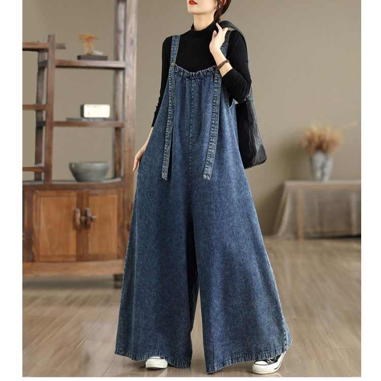 2026秋新款爆款牛仔背带裤女裤子大码胖mm宽松显瘦阔腿裤裙连体裤