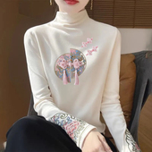 洋气新中式 德绒打底衫 女秋冬内搭高级感轻奢2026新款 国风刺绣上衣