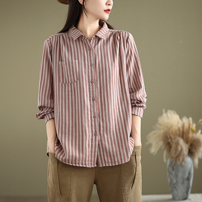 普宁条纹衬衫女装春衬衣