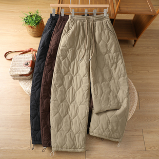 宽松休闲阔腿裤 夹棉加厚保暖棉裤 洋气妈妈大码 外穿2025新款 女冬季