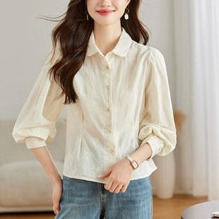 广东普宁纯棉衬衫女款秋装2025新款轻奢高级感洋气独特超好看上衣