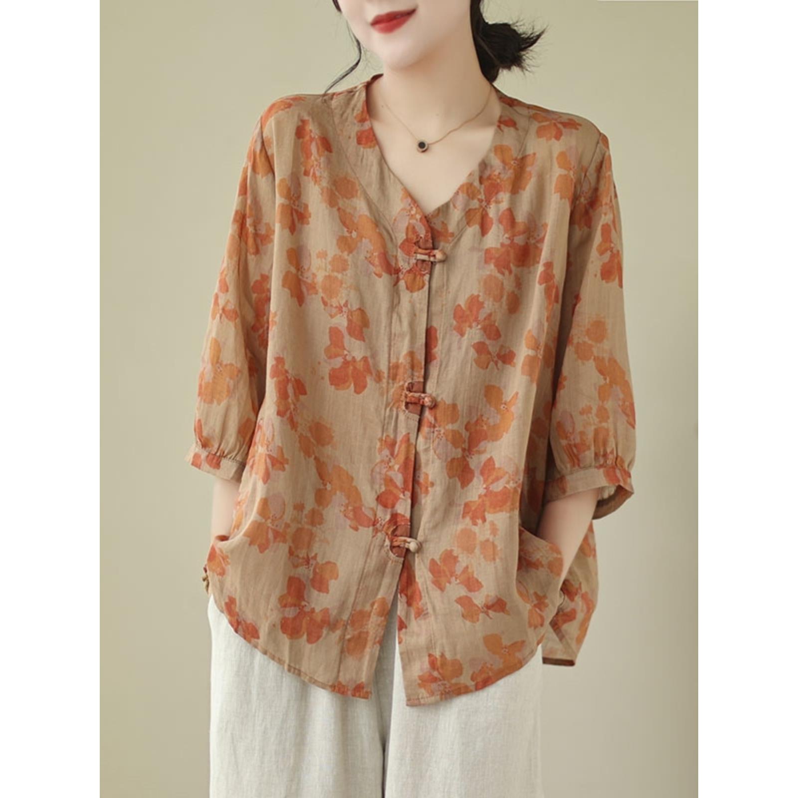 棉麻亚麻上衣女高端苎麻夏季2025