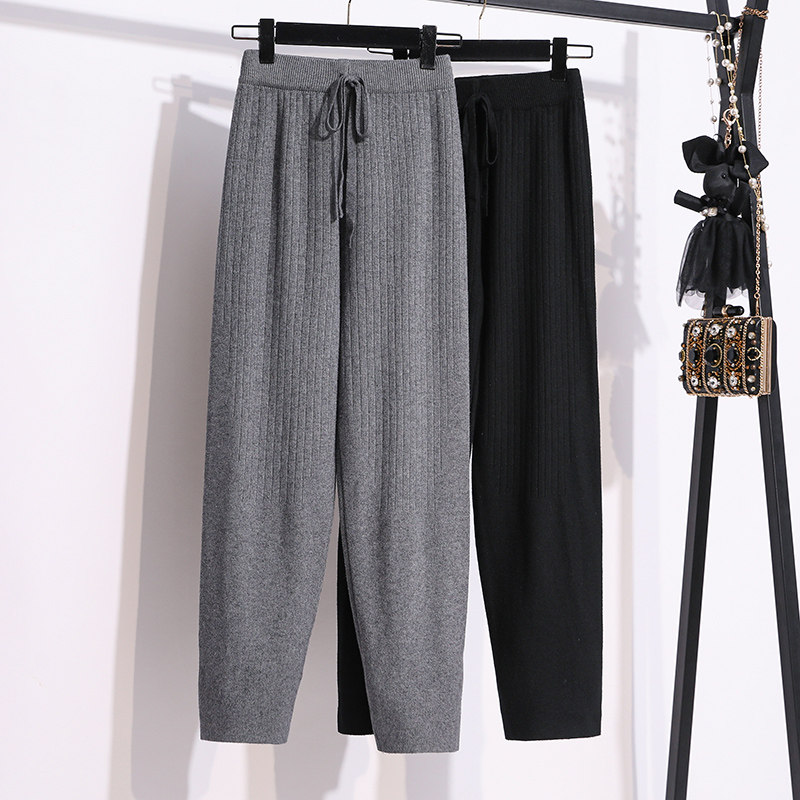 大码女秋冬新款加厚灰色针织哈伦裤胖mm高腰显瘦宽松休闲萝卜裤子,女装/女士精品,大码裤装,淘宝优惠券,粉丝福利购,淘宝优惠卷