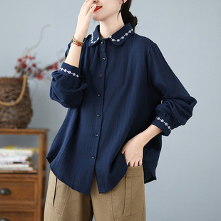 广东普宁藏青色衬衫女款2026春季新款爆款高级感洋气上衣宽松衬衣