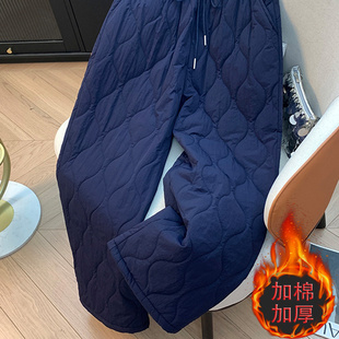 子松紧腰直筒防寒裤 妈妈加厚裤 女士冬外穿2025新款 藏青色夹棉棉裤