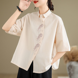 广东普宁短袖衬衫女夏季2025新款大码洋气衬衣女款轻奢高级感上衣