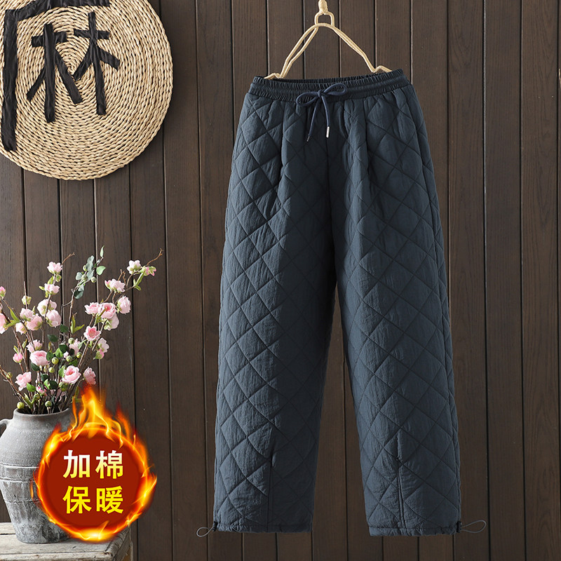 藏青色羽绒棉裤女冬外穿夹棉裤2026新款东北加厚裤子中老年妈妈裤