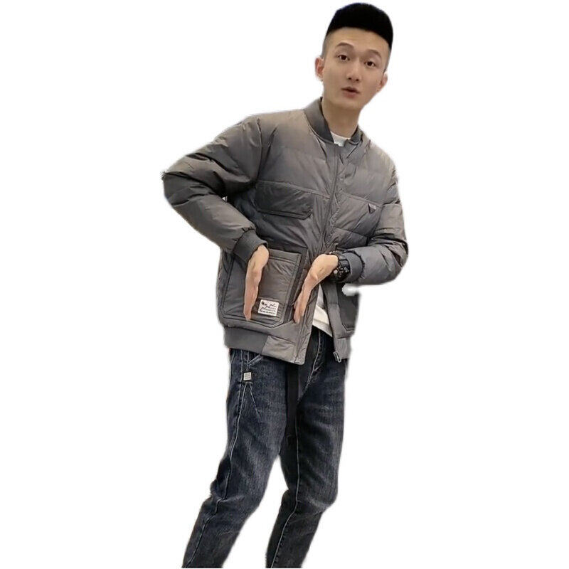 9636秋冬男士黑色灰色棒球服轻薄羽绒服男2021新款潮流时尚短款潮