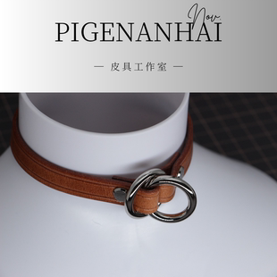 手工定制情调颈圈choker项链小众牛皮项圈颈套男女小狗puppy牵引