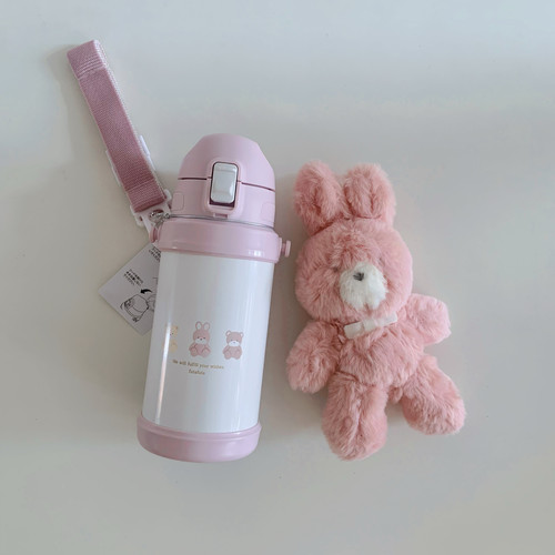 现货 日本正品代购cottoli兔子小粉兔安抚玩偶铃铛毛绒公仔保温杯