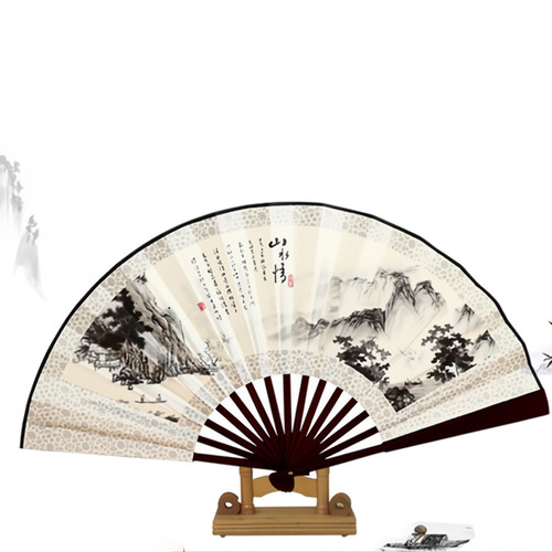 布艺折扇10寸男9寸女8寸夏季礼品古风双面山水画儿童舞蹈服装布艺