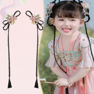 儿童汉服头饰古风女童假发辫子发髻配饰古装造型蝴蝶结发髻发饰女