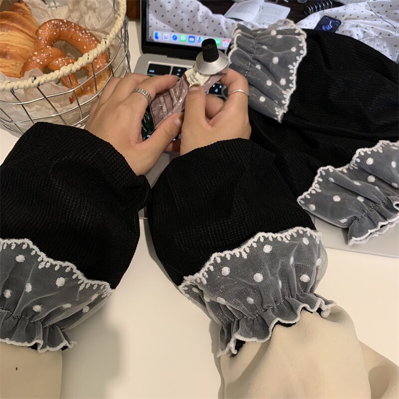 羽绒服袖套女高级感秋冬防脏袖套学生纯色护袖蕾丝花边套袖袖套