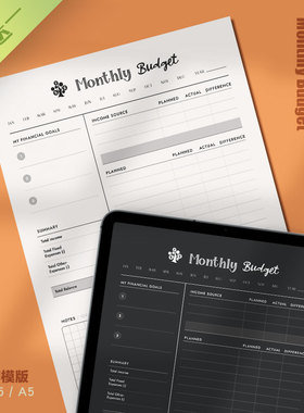 财务 | 月度预算 Monthly Budget 可打印模版财务规划财富手账