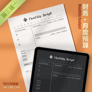 财务 | 月度预算 Monthly Budget 可打印模版财务规划财富手账