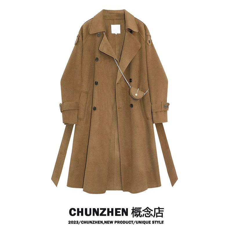 CHUNZHEN 햅번 스타일 모직 코트 중간 길이 영국 스타일 가을 겨울 여성용 고급 양면 모직 코트