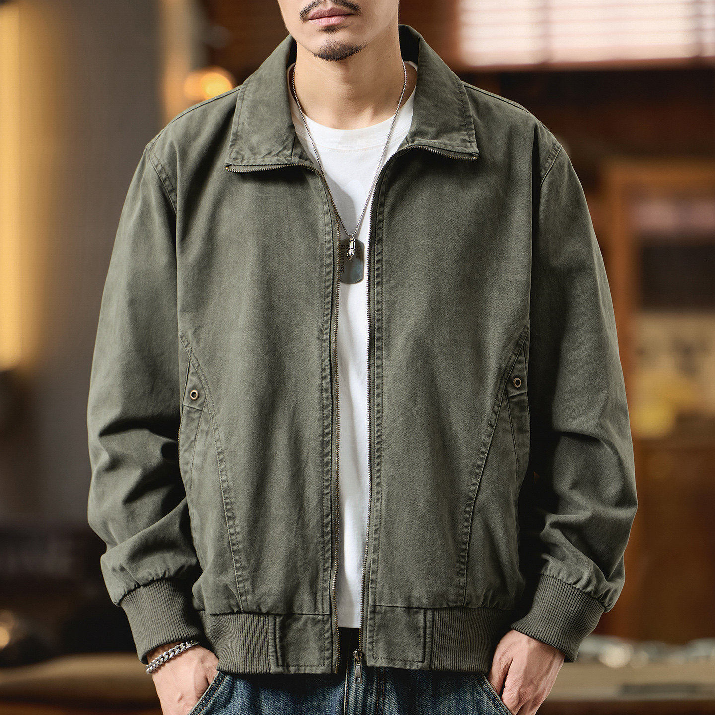 美式复古工装夹克外套男秋季潮牌休闲宽松纯棉山系户外飞行员上衣