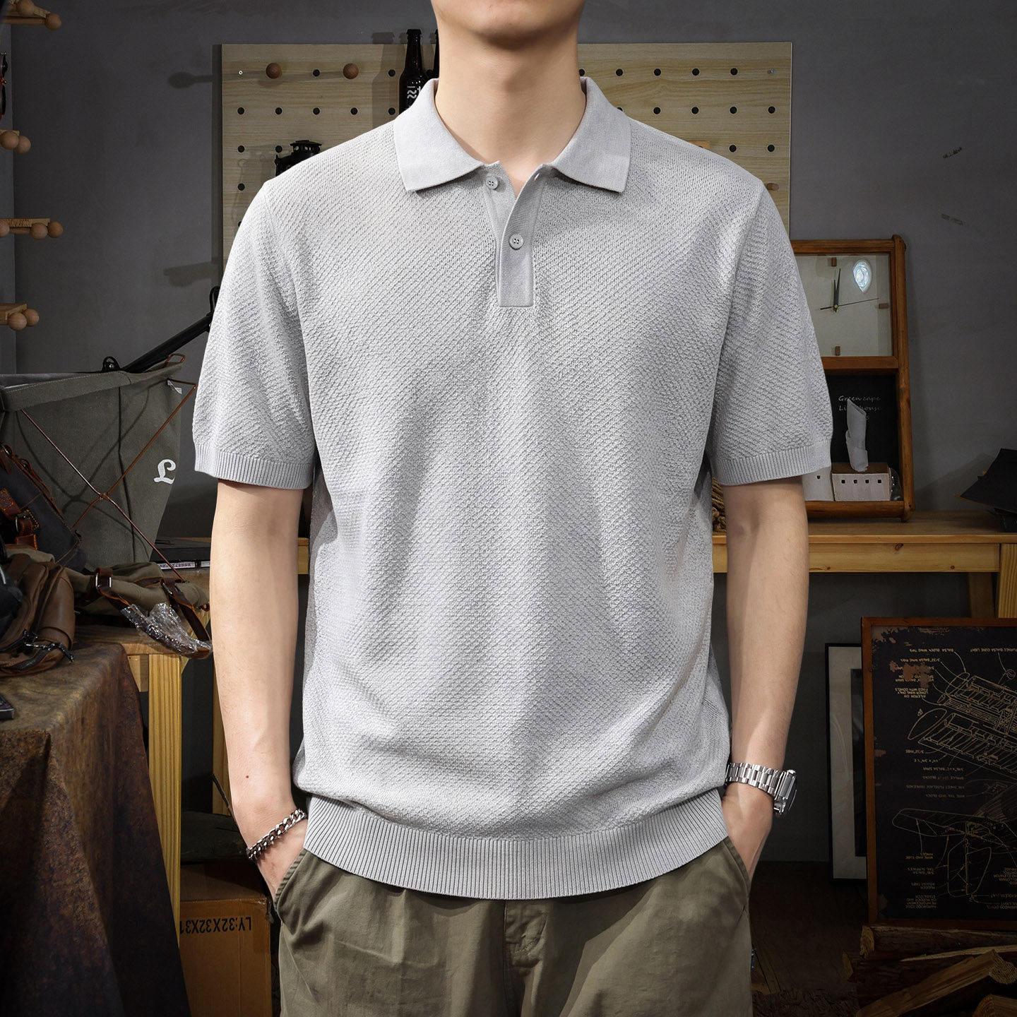 美式复古轻熟风商务通勤短袖POLO衫男夏季宽松翻领休闲半袖上衣潮
